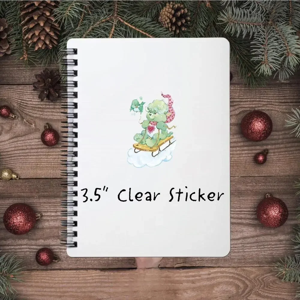 Care Bears Sticker SET OF 5, Clear Decals 3.5” Bear Cousins Christmas Series 2